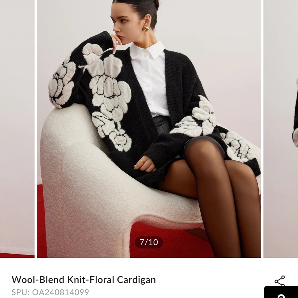 Commense Wool-Blend Knit-Floral Cardigan - Picture 5 of 5